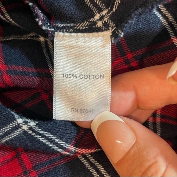 J.Jill RED Plaid Patchwork Cotton button down Tunic Pockets size small - Picture 6 of 6